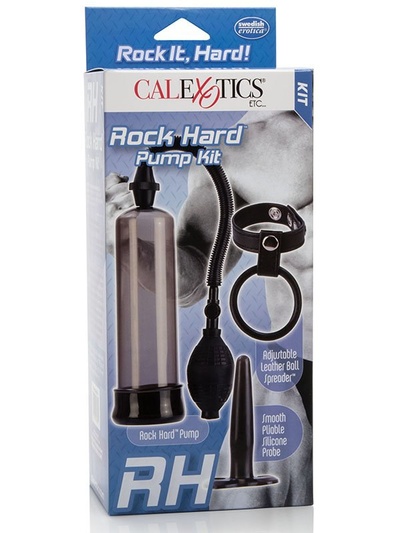 Мужской набор Rock Hard: помпа, анальная пробка и ремешок на мошонку с кольцом California Exotic Novelties (Прозрачный) 
